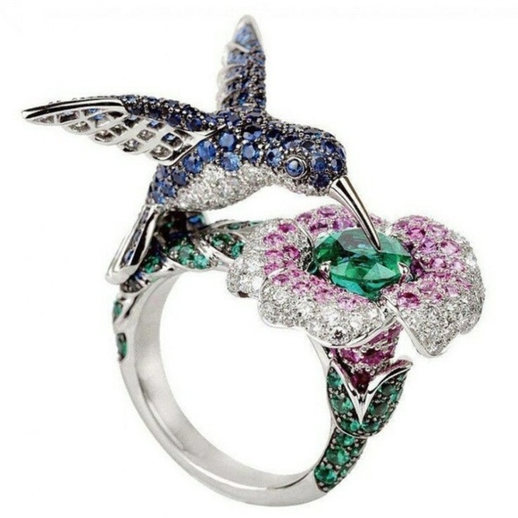Fashion Jewelry Jewelry - ✨LAST ONE ✨ 925 STMT Hummingbird & flower ring